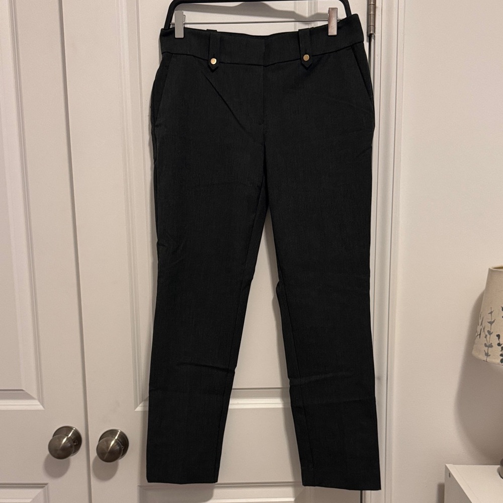 LOFT Dark Green Slim Ankle Pants with Gold Buttons